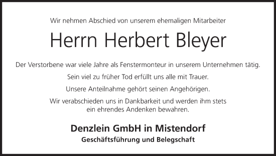 Anzeige von Herbert Bleyer von MGO