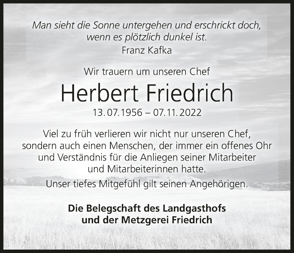  Traueranzeige für Herbert Friedrich vom 10.11.2022 aus MGO