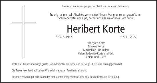 Anzeige von Heribert Korte von MGO