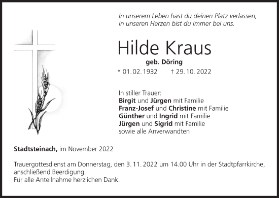 Anzeige von Hilde Kraus von MGO