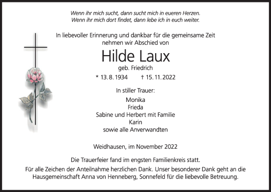 Anzeige von Hilde Laux von MGO