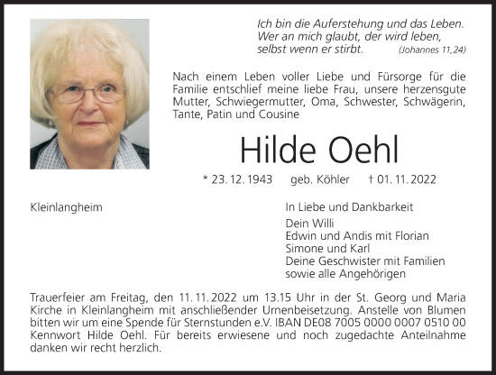 Anzeige von Hilde Oehl von MGO