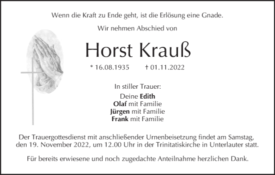 Anzeige von Horst Krauß von MGO