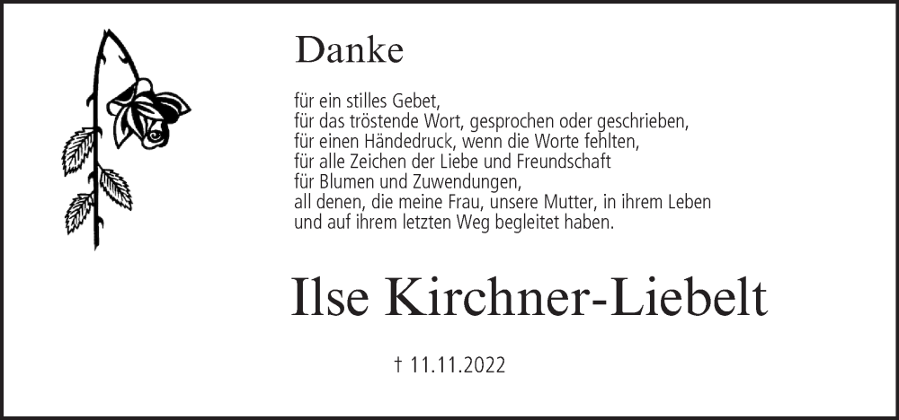  Traueranzeige für Ilse Kirchner-Liebelt vom 26.11.2022 aus MGO