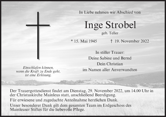 Anzeige von Inge Strobel von MGO