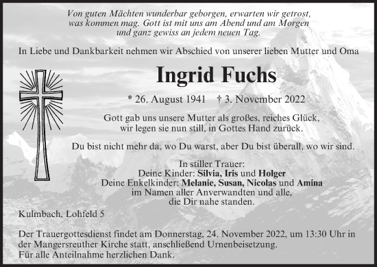 Anzeige von Ingrid Fuchs von MGO