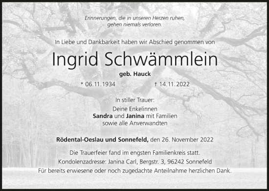 Anzeige von Ingrid Schwämmlein von MGO