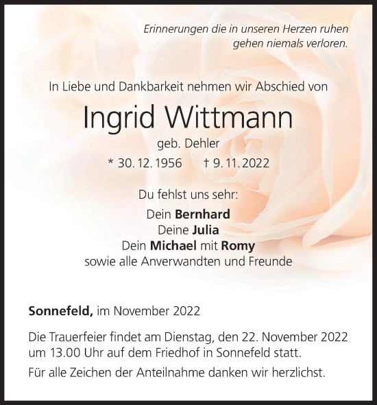 Anzeige von Ingrid Wittmann von MGO