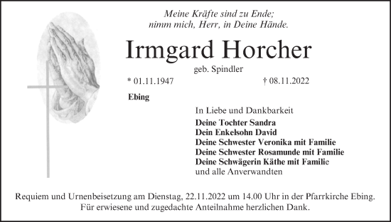 Anzeige von Irmgard Horcher von MGO