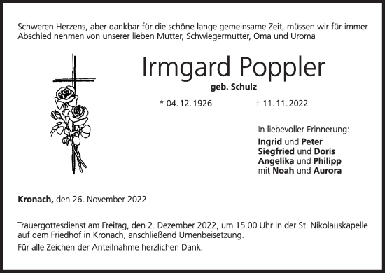 Anzeige von Irmgard Poppler von MGO