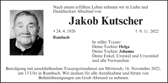 Anzeige von Jakob Kutscher von MGO