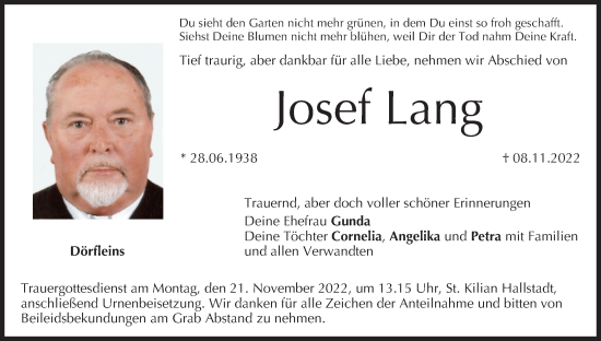 Anzeige von Josef Lang von MGO