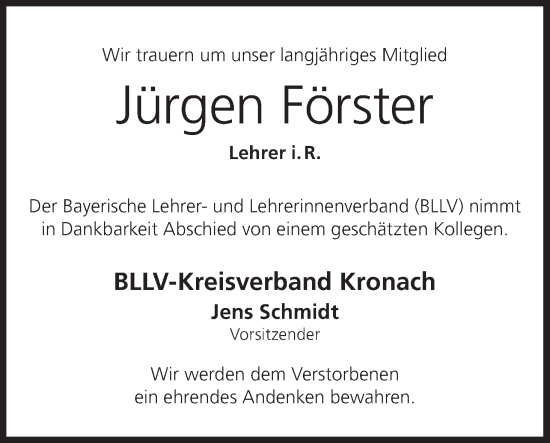 Anzeige von Jürgen Förster von MGO