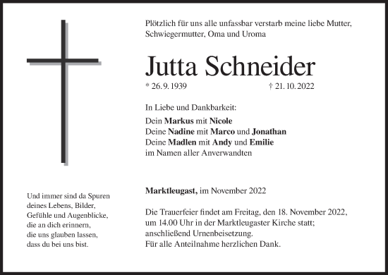 Anzeige von Jutta Schneider von MGO