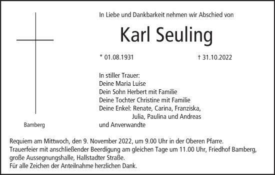 Anzeige von Karl Seuling von MGO