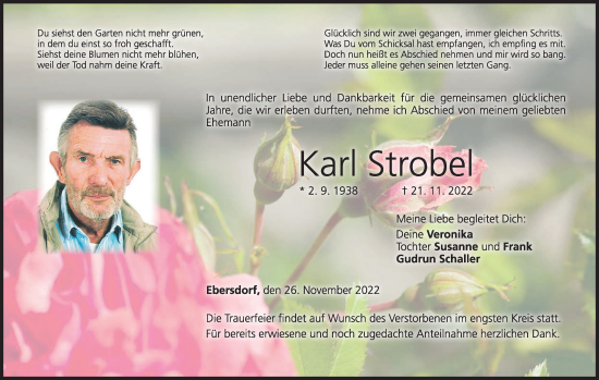 Anzeige von Karl Strobel von MGO