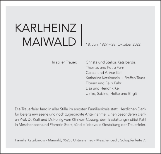 Anzeige von Karlheinz Maiwald von MGO
