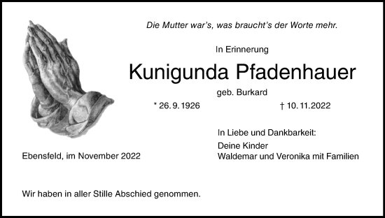 Anzeige von Kunigunda Pfadenhauer von MGO