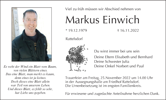 Anzeige von Markus Einwich von MGO