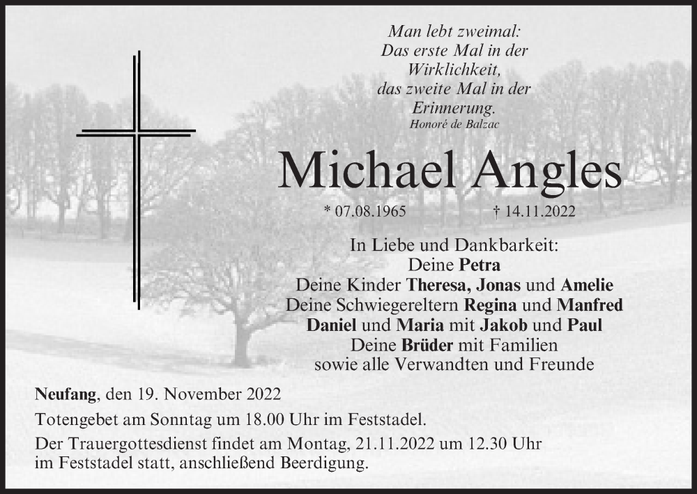  Traueranzeige für Michael Angles vom 19.11.2022 aus MGO
