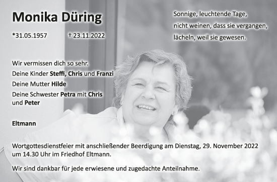 Anzeige von Monika Düring von MGO