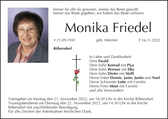 Anzeige von Monika Friedel von MGO