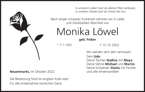 Anzeige von Monika Löwel von MGO