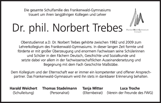 Anzeige von Norbert Trebes von MGO