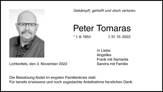 Anzeige von Peter Tomaras von MGO
