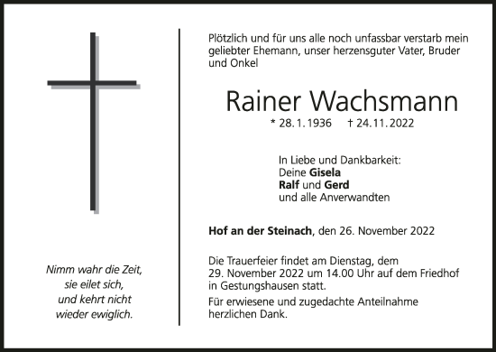 Anzeige von Rainer Wachsmann von MGO