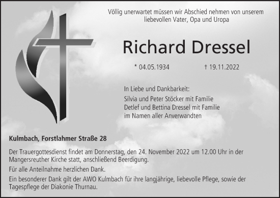 Anzeige von Richard Dressel von MGO