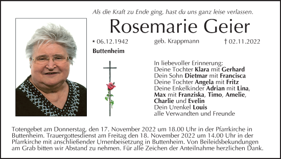 Anzeige von Rosemarie Geier von MGO