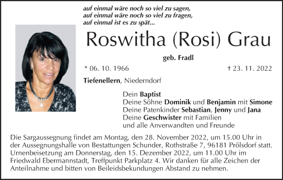 Anzeige von Roswitha  Grau von MGO