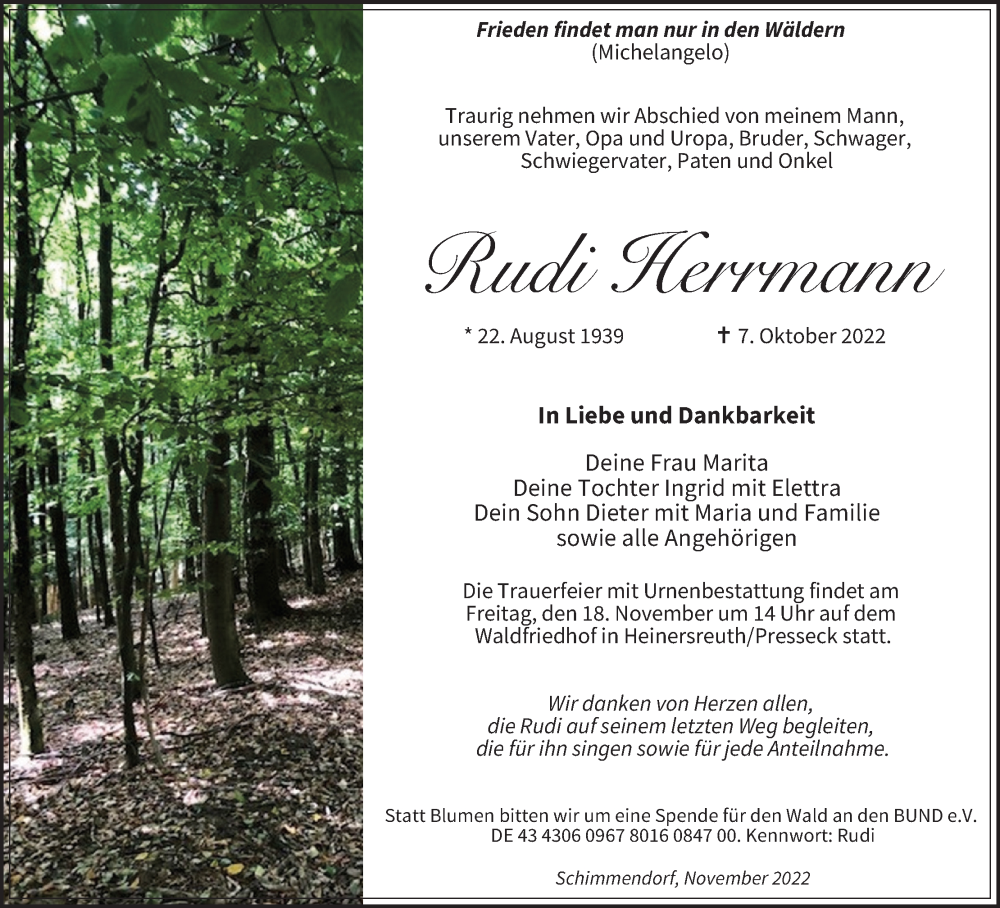  Traueranzeige für Rudi Herrmann vom 12.11.2022 aus MGO