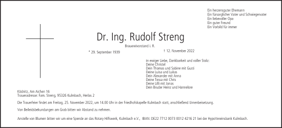 Anzeige von Rudolf Streng von MGO