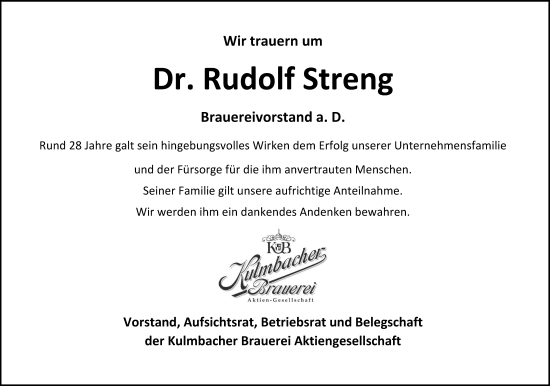 Anzeige von Rudolf Streng von MGO
