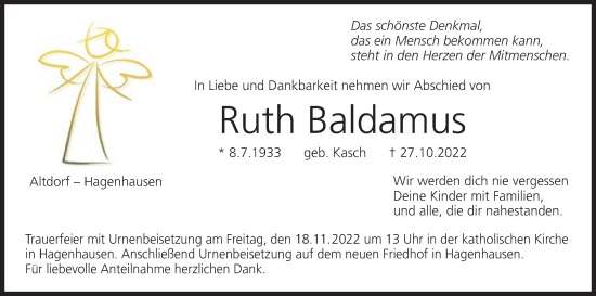 Anzeige von Ruth Baldamus von MGO