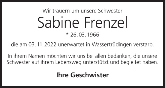 Anzeige von Sabine Frenzel von MGO