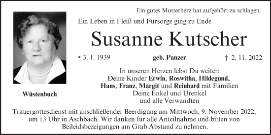 Anzeige von Susanne Kutscher von MGO