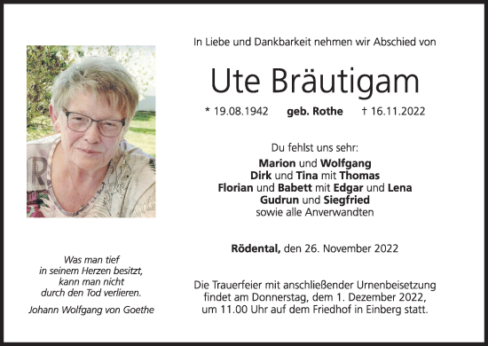 Anzeige von Ute Bräutigam von MGO