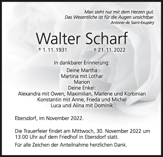 Anzeige von Walter Scharf von MGO
