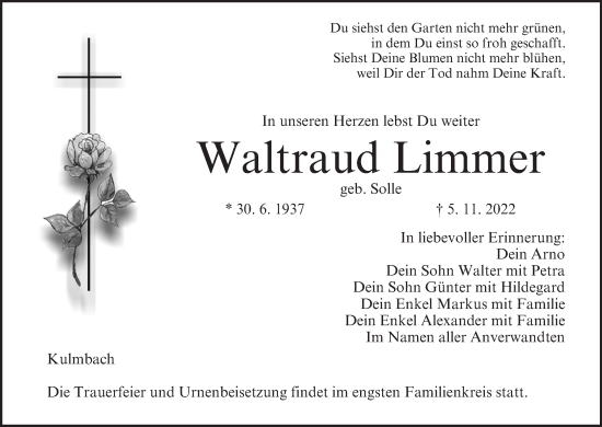 Anzeige von Waltraud Limmer von MGO