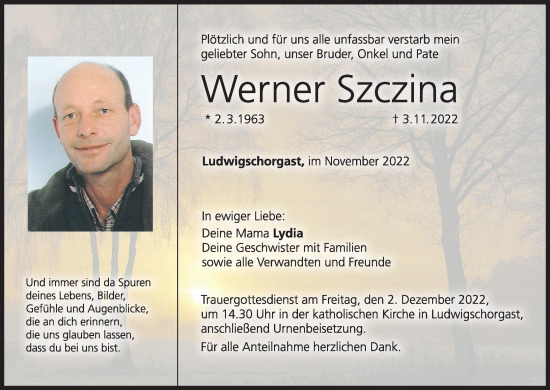 Anzeige von Werner Szczina von MGO