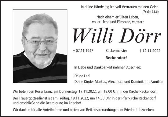Anzeige von Willi Dörr von MGO