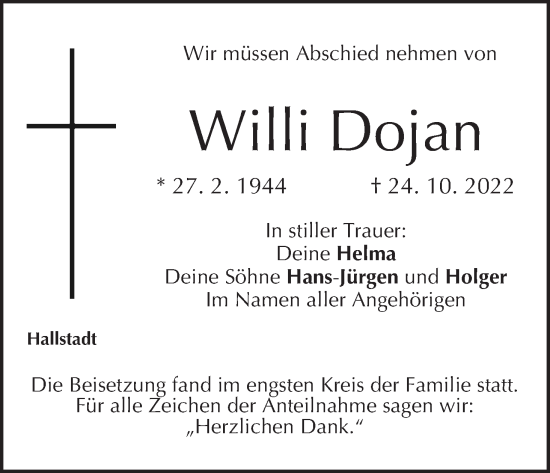 Anzeige von Willi Dojan von MGO