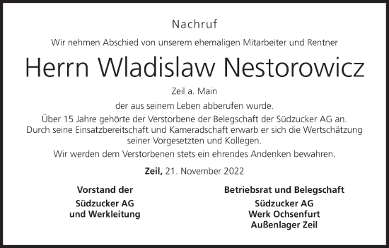 Anzeige von Wladislaw Nestorowicz von MGO