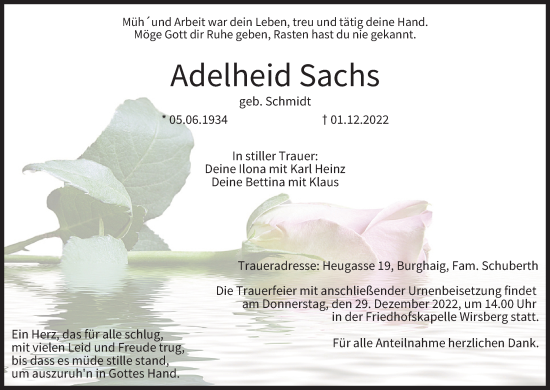 Anzeige von Adelheid Sachs von MGO