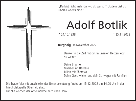 Anzeige von Adolf Botlik von MGO