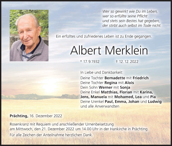 Anzeige von Albert Merklein von MGO