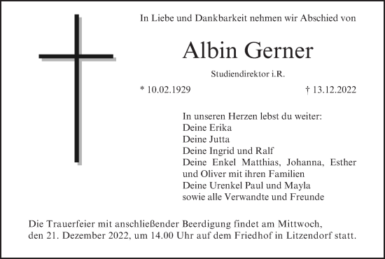 Anzeige von Albin Gerner von MGO